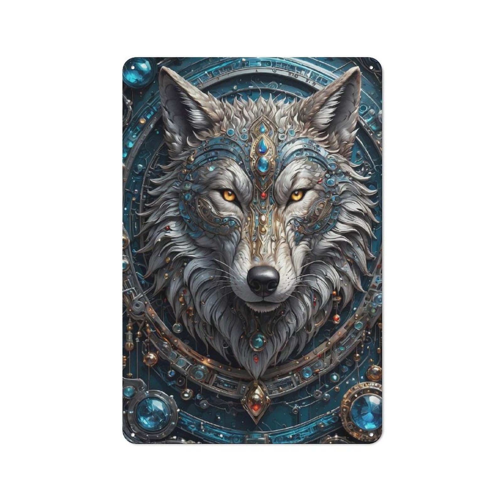 Junmoney Style-1 Tin Wall Plaque 30X20cm With Emerald King Wolf For Workshop Wall, With Clear Retro Wall Decor Character