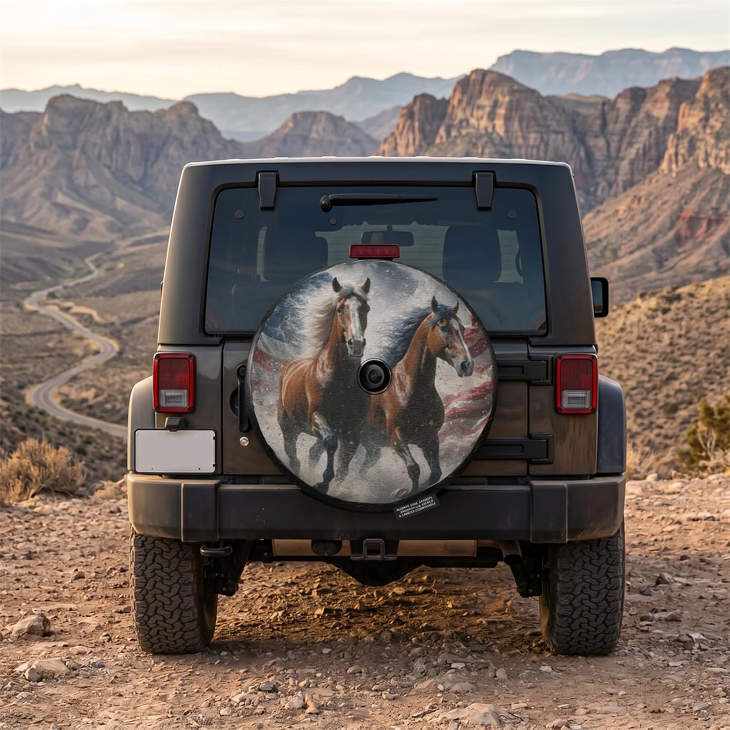 18 inch The American Flag Horse Leather Spare Tire Cover with Backup Camera Hole, Waterproof UV Resistant Dustproof Wheel Cover for SUV RV Trailer Camper