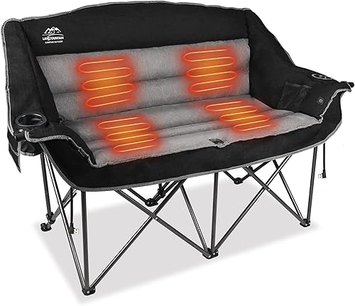 Sillas de campamento dobles con calefacción, 3 niveles de calor acolchados y portátiles con soporte para copas de vino, soporte para tazas,