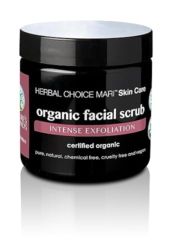 Herbal Choice Mari - Exfoliante facial orgánico (tarro de 4 onzas líquidas), exfoliante intenso y lavado con azúcar morena, sal marina, manteca de