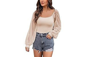 Women's MESH PUFF LONG SLEEVE TOPS BLOUSES WITH FLOWY SLEEVE