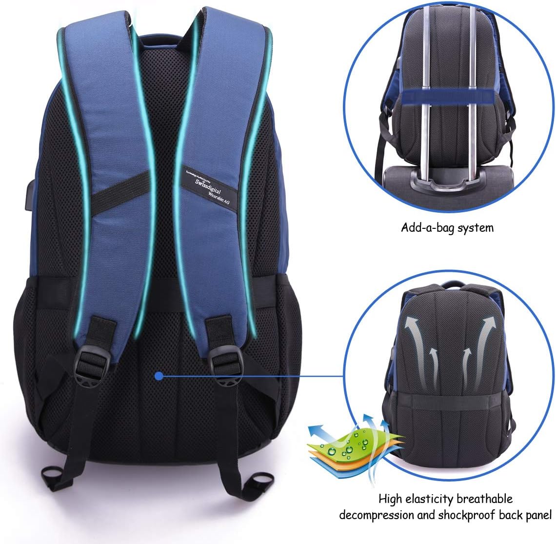 Gеt Chеар Prісе Swissdigital Vector Business Travel Laptop Backpack (Unisex) with Smart USB Charging Port Fits 15.6 inches laptops, Blue (SD-803)