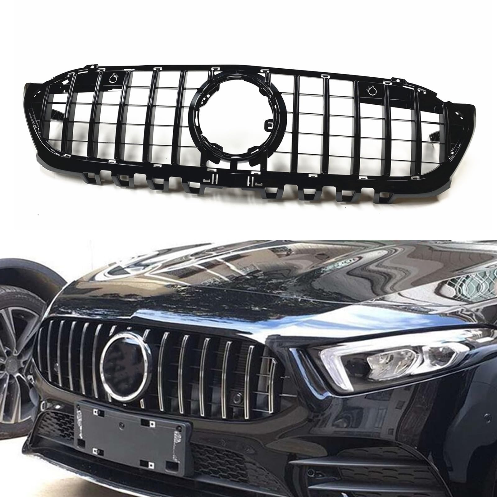 Kratka przednia do Mercedes W177 klasa A A200 A250 chrom GT R 2019-2022 srebrny czarny