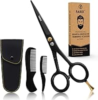 Fabix 5" Professional Beard Mustache Scissors Kit with Combs & Travel Pouch - Sharp German Steel for Precise Facial Hair Trimming