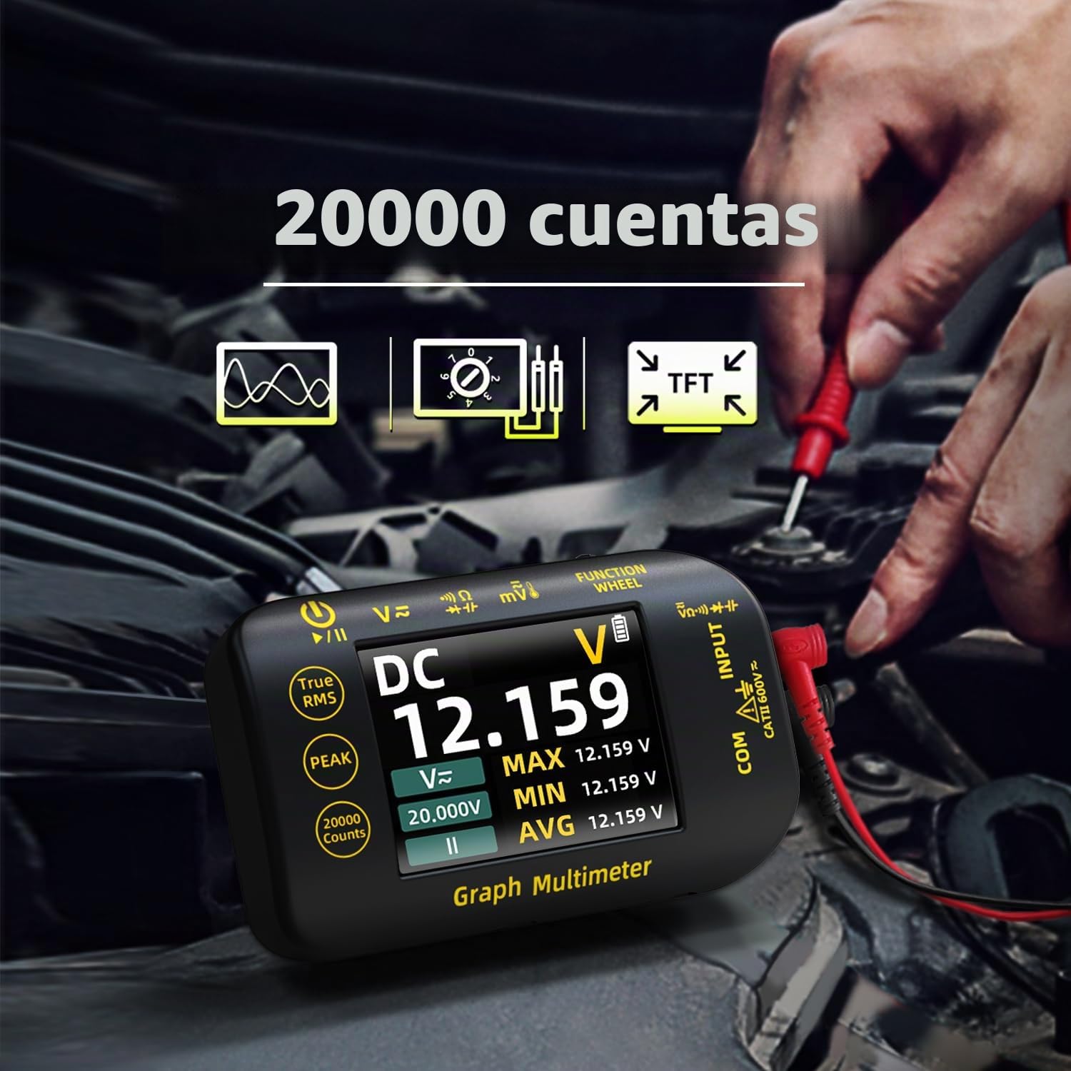 BSIDE Multímetro Digital 20000 Cuentas con Modo de Registro Multímetro TRMS 1000V de Bolsillo Recargable con LCD a Color y Soporte, Mide Voltaje Milivoltios AC Peak Capacidad Temperatura