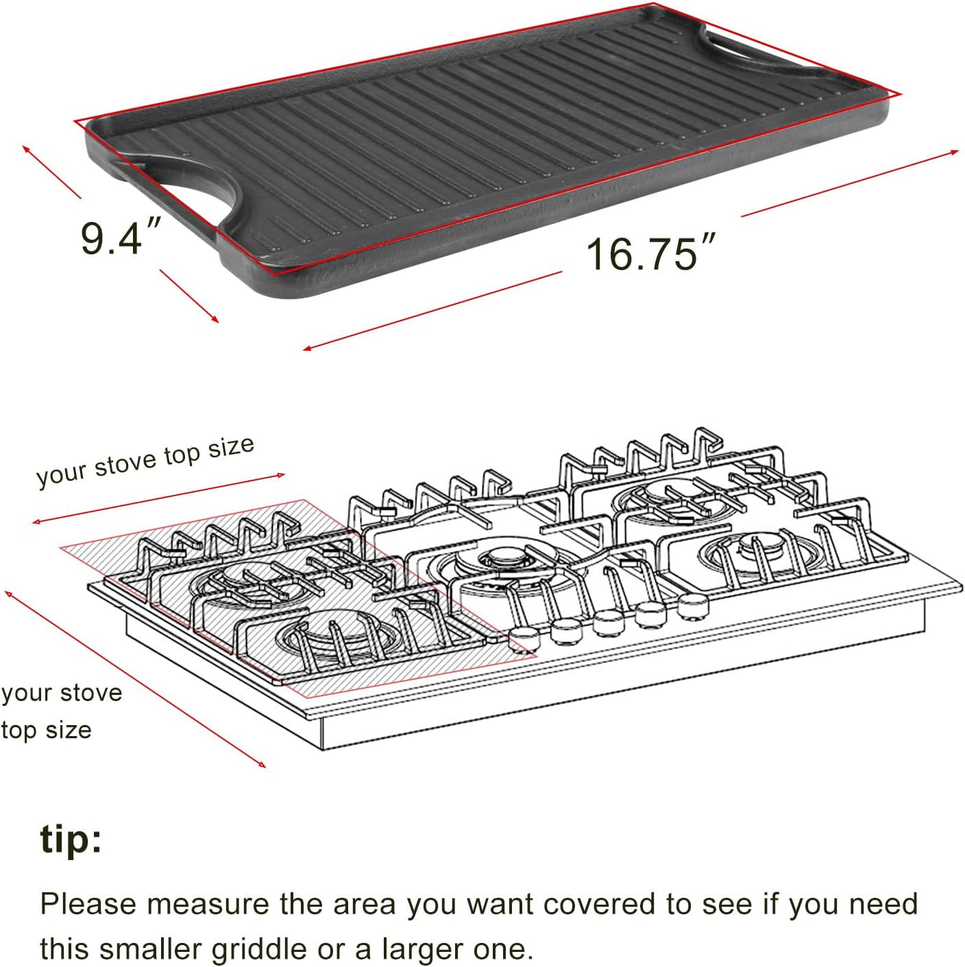 Utheer Cast Iron Griddle, Reversible Griddle With Handles, 20 inch Cast Iron Griddle for Stove Top, Suitable for Pit Boss 68007, Traeger Grills BAC382 Griddle, Oven, Stove, Grills and Even Open Flame: Home & Kitchen
