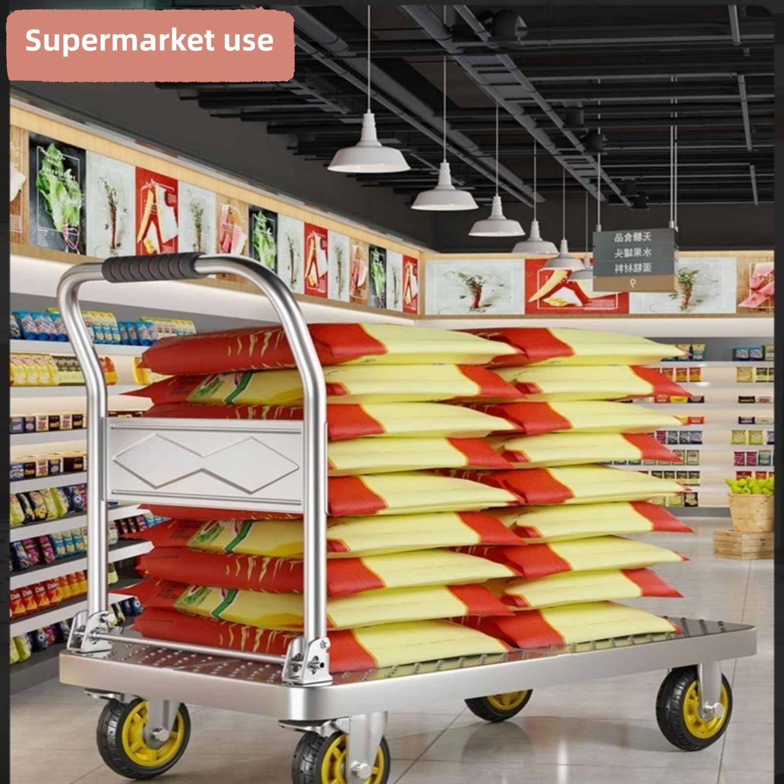 Carrello Pieghevole,Transpallet, per Magazzino Da Giardino a Spinta Facile Da Riporre Argenteo Capacità Di Carico Massima Di 500kg(Size:73x48cm)