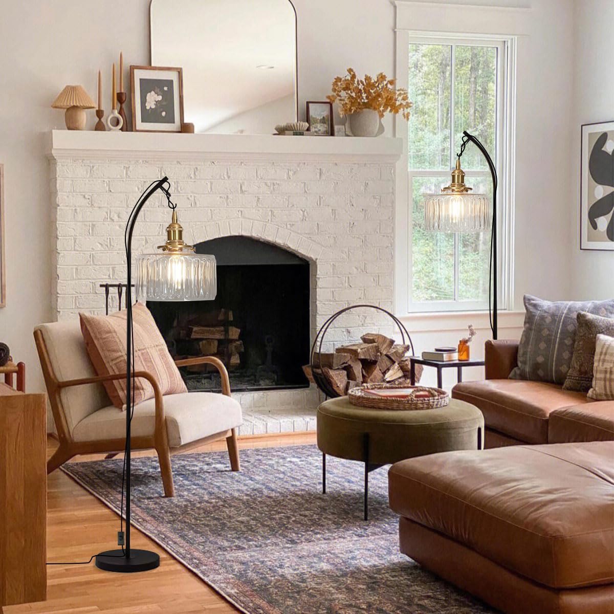 Modern Plug in Pendant Light - Clear Glass Shade, Industrial Hanging Lamp Plug in Cord Hanging Lights Gold Plug in Pendant Lights for Ceiling Mid Century Light Fixture Living Room