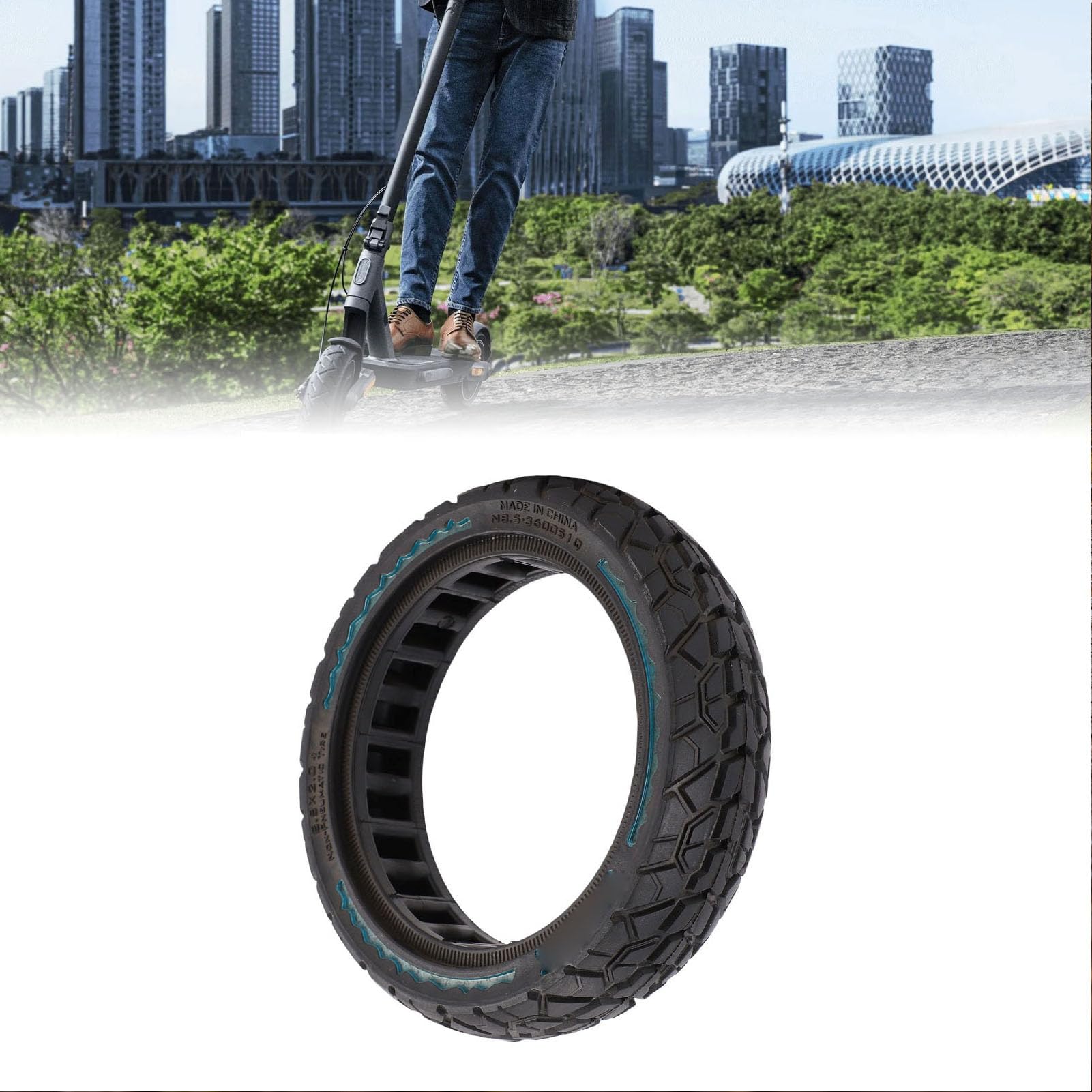 Luocute Pneu Solide Tout-terrain, 8,5 X 2,0 50/75-6,1 en Caoutchouc Creux, Pneu sans Chambre à Air Résistant aux Chocs pour Scooter électrique (BLUE)