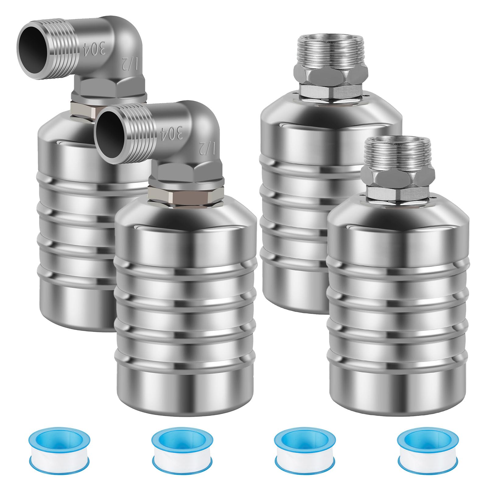 Lulobtg Silver 4 Pcs Float Valve 304 Stainless Steel Fully Automatic Water Level Control Float Valve 1/2'' And 3/4'' Connection Types For Water Tank Pool Tower Livestock Troughs