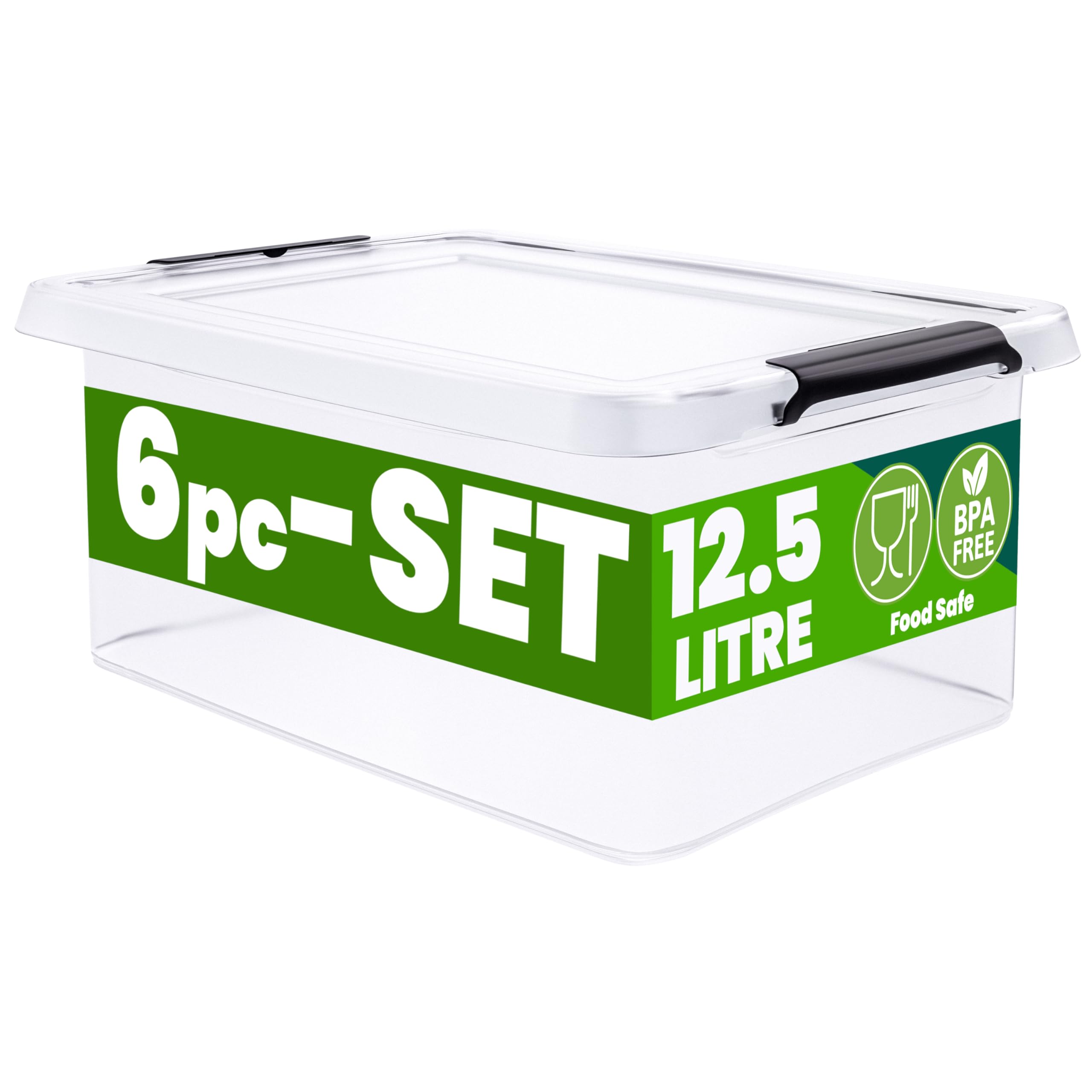 Deuba® 6x 12.5 Litre Storage Boxes with Lids and Handles | Click Lock | Home and Kitchen, Office | Christmas Decorations, Shoe Storage, Dog Food Storage | Tool Box, Moving Boxes