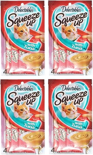 Delectables Squeeze Up Hartz Cat Treats Paquete de 4 bolsas de sabor, 2.0 onzas cada una (atún)