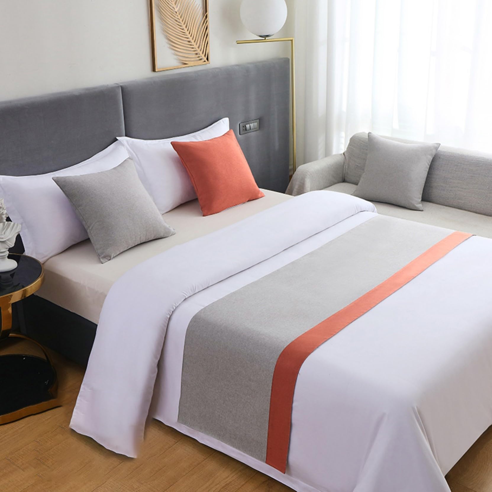HLASMSPE Matching Cushion Cover for Bed, Pillow Case with Zipper, Car Seat Cushion Case Pillowcase for Sofa Chair, Grey Orange, 45x45cm cushion cover (no core) โ image 1