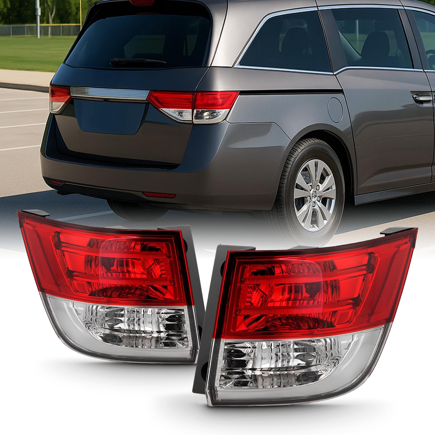 AKKON - Fits 2014-2017 Honda Odyssey [Halogen Type] Chrome Red Tail Light Brake Lamp Outer Driver Left Side Replacement