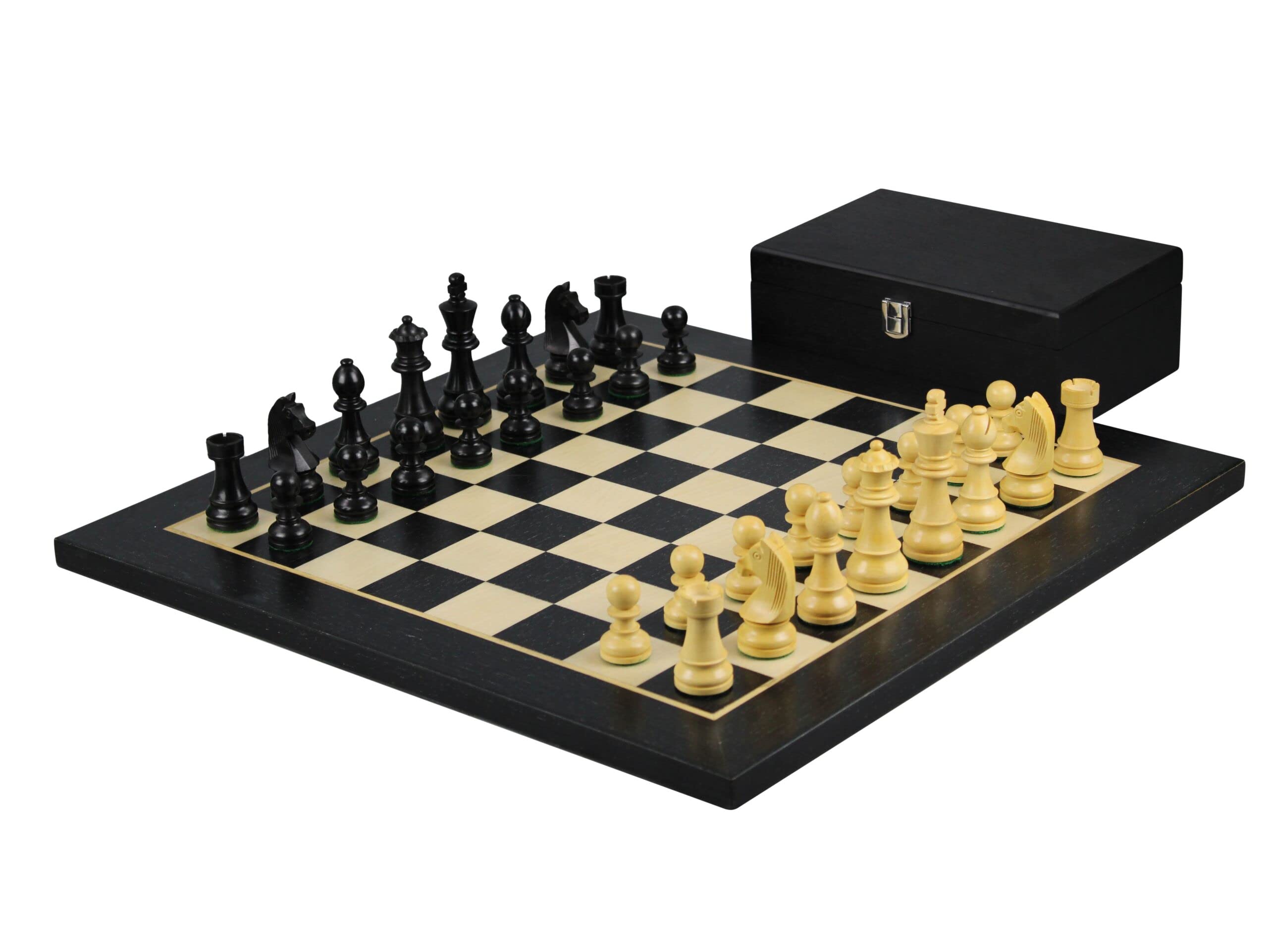 Helena - Set di scacchi a tavola piatta, in legno di ebano, 60 cm, pesato in ebano tedesco Staunton, pezzi da 8,75 cm