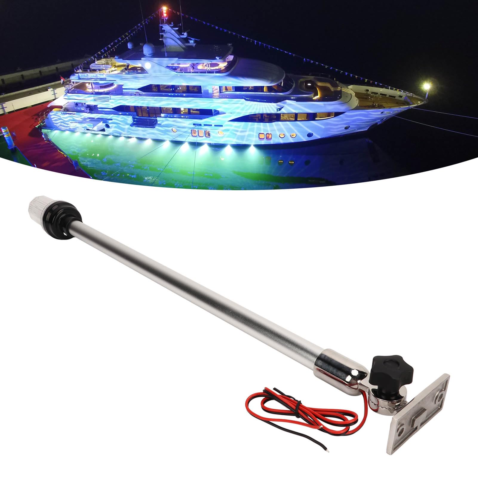 AMONIDA Luce di Poppa per Barca Pieghevole a LED, IP66 Impermeabile 360 ​​gradi Luci di Navigazione per Barche da 22 Pollici per