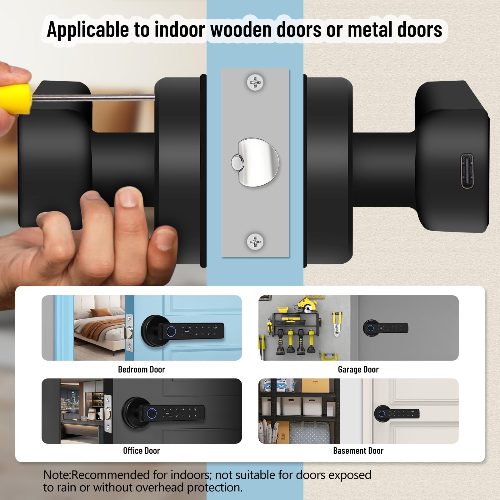 inteligentny zamek do drzwi, klamka 5 w 1, klawiatura elektroniczna, obsługuje hasło/aplikację/kartę IC/odcisk palca/klucz, biometryczny cyfrowy zamek do drzwi, odpowiedni do domu, biura i