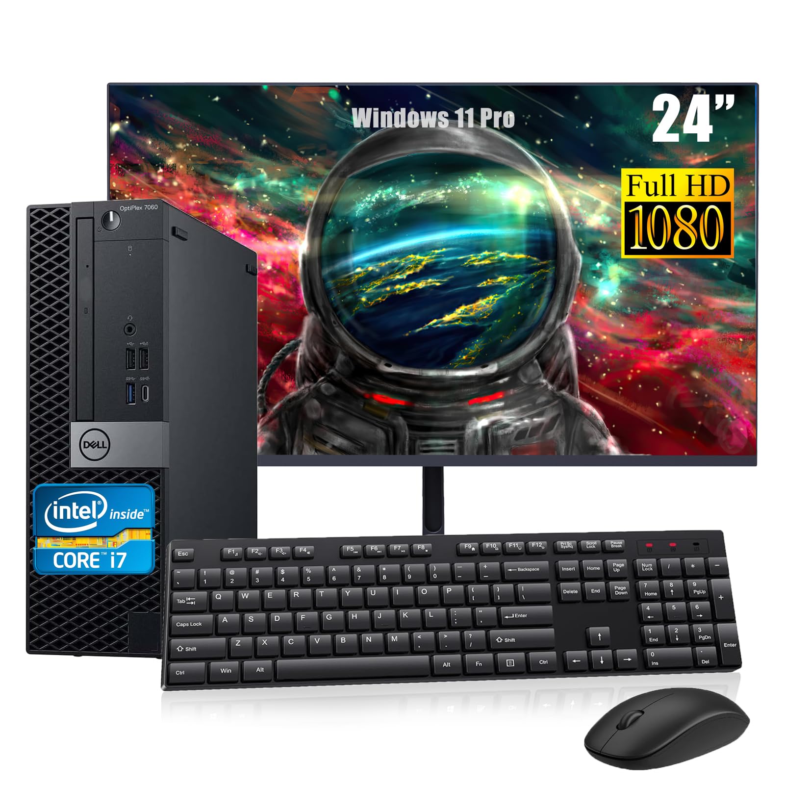 Dell Optiplex 7060 SFF Desktop Computer PC with 24" FHD Computer Monitor, Core i7-8700 3.2GHz-4.6GHz, Keyboard, Mouse, 16GB Ram, 512GB SSD, DP, Windows 11 Pro(Renewed)