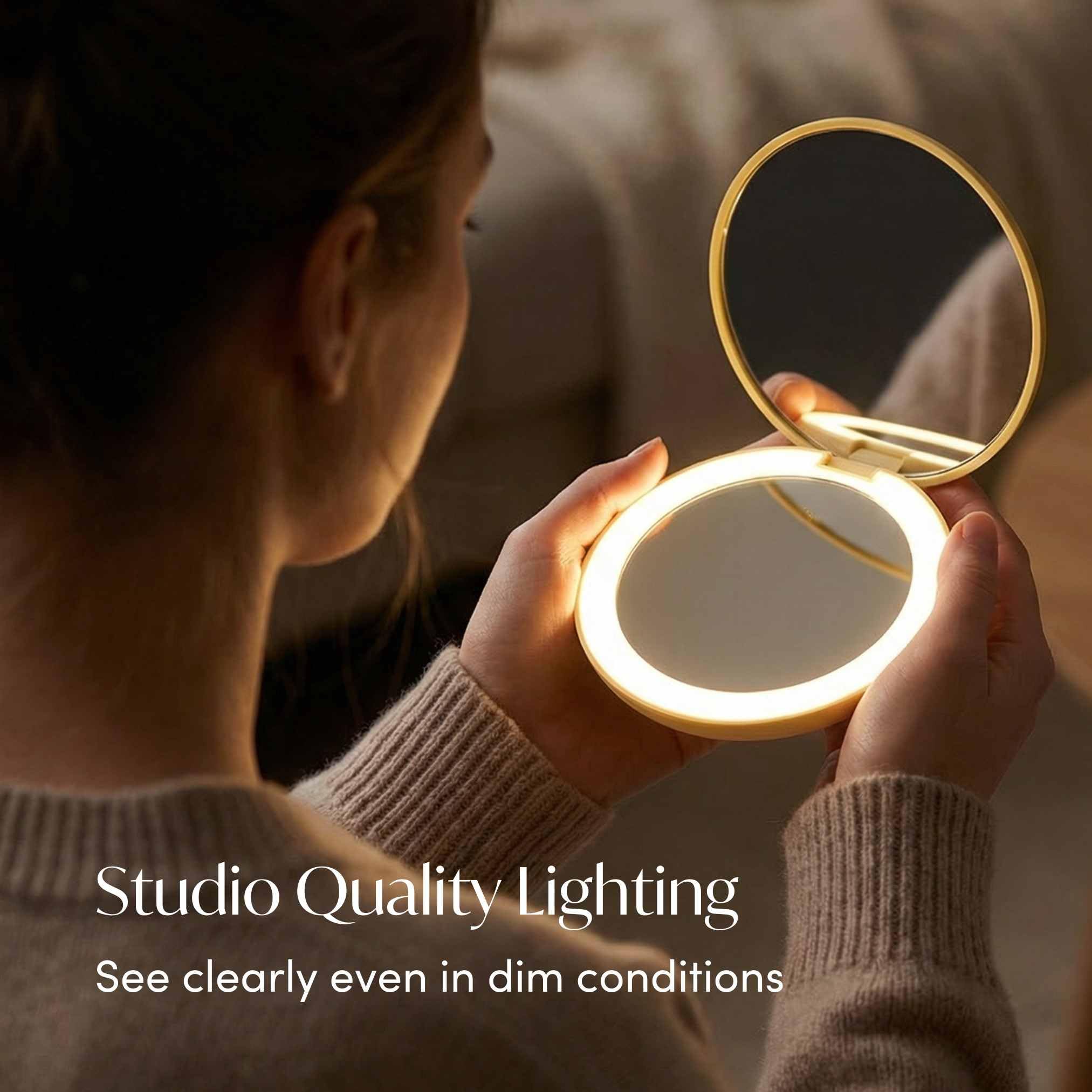 Fancii Taylor - Espejo de maquillaje de viaje con luz LED, recargable, aumento de 10x/1x, sistema de iluminación Tru-Glow, XL grande de 5 pulgadas de ancho, espejo compacto para bolsos (caléndula)