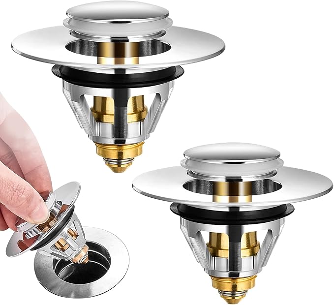 2 Stück Ablaufgarnitur Waschbecken & Badewanne Pop up Antiblockiert mit Korb, Universal Stöpsel