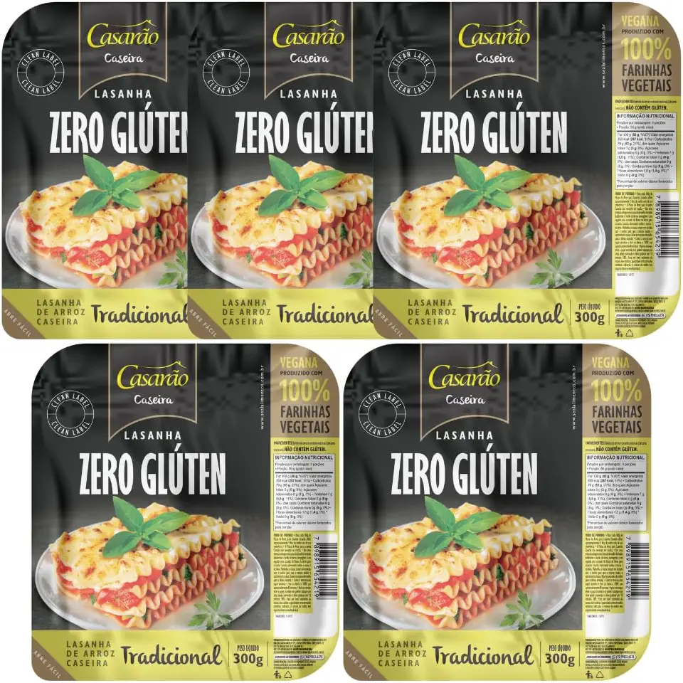 Kit com 5 Pacotes de Massa para Lasanha Sem Glúten Tradicional de 300g cada - Casarão