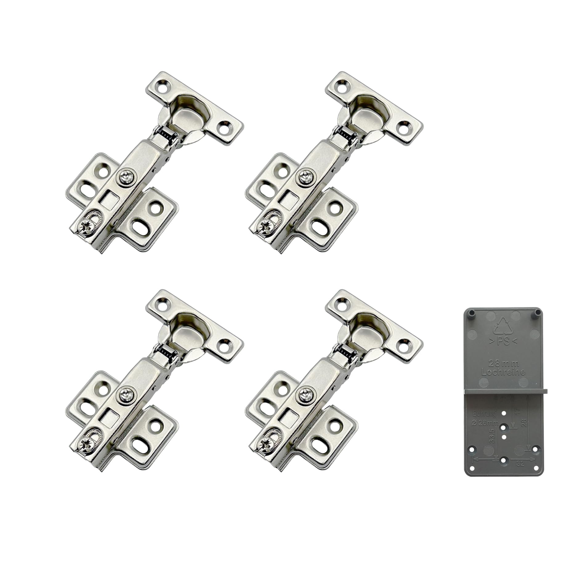 90 Degree Full Overlay 26 mm Soft Close Hinge with Hydraulic Damper for Kitchen Cabinet Cupboard Wardrobe Light Door Automatic Hinges with Cushioning Pack of 4 with Drilling Template