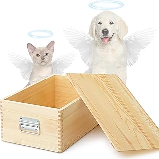 Maxdot Pet Casket for Dogs and Cats, Wooden Burial Pet Loss Coffin Furry Loss Gift for Animals Funeral, Handmade Natural Wood, Inner 19" l × 11" W × 7" H