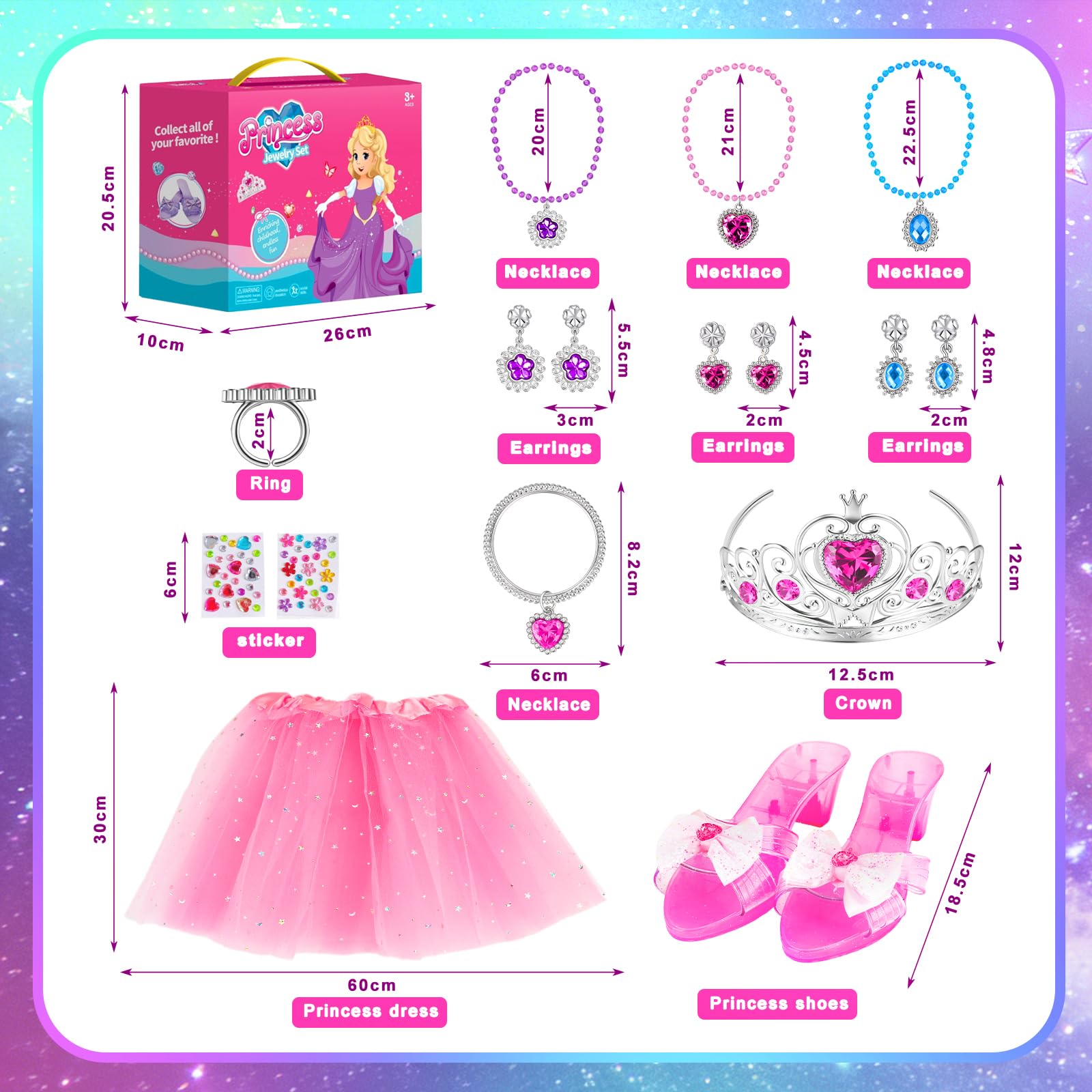 Princesa Zapatos Juguetes para Niñas,Zapatos Princesa Niñas, Princesa Juguetes Niña con 3 Pares de Zapatos, 3 Tutu Niña, Corona, Collar, Regalos Niñas para Navidad Cumpleaños para 3 4 5 6 Años