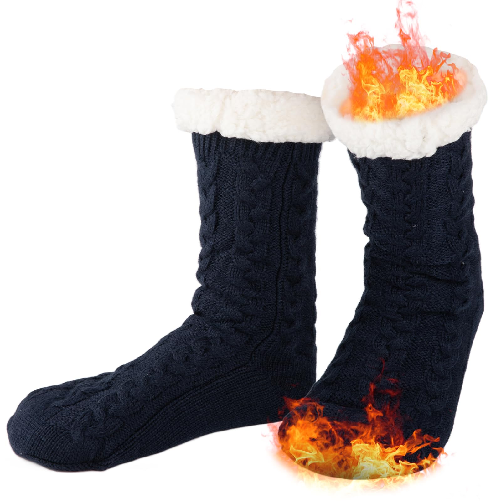 COOVAN Calcetines mullidos para hombre, cálidos, acogedores, esponjosos, de forro polar, suaves, cómodos, gruesos, antideslizantes, para el hogar