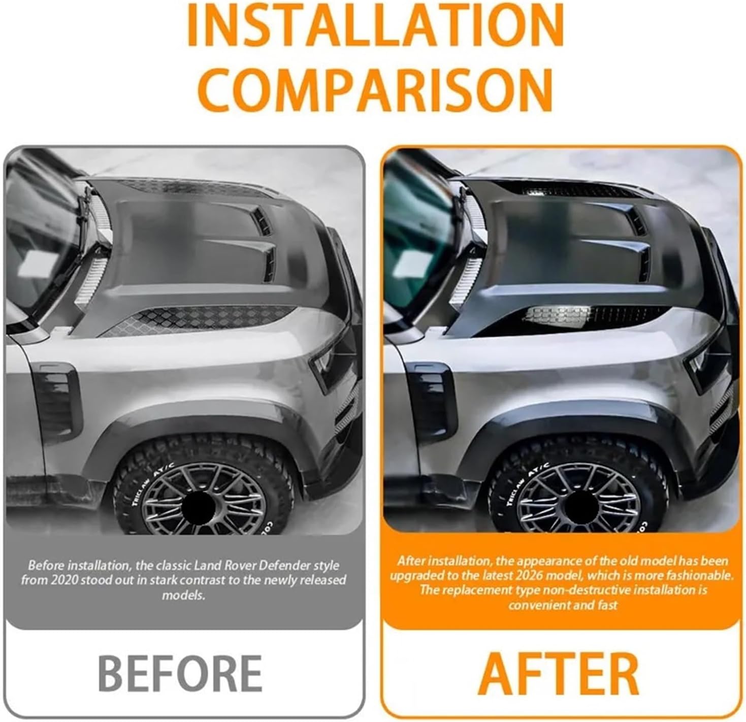 2026 Style Front Hood Bonnet Side Trim Cover ABS Air Flow Intake Scoop Vent Snow Cover Compatible With Land Rover Defender 2020-2026