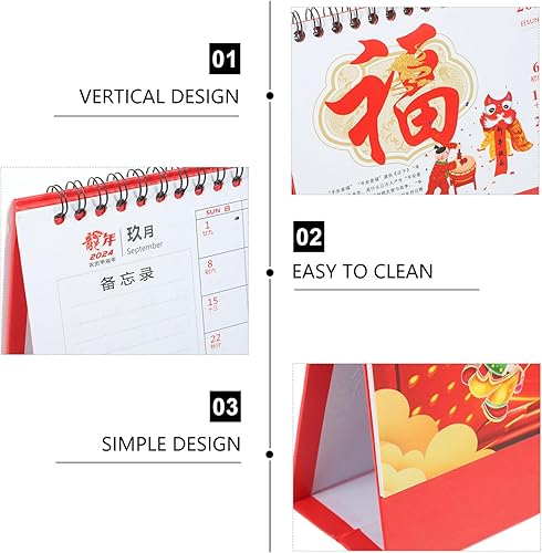 Miniatura 5 de NUOBESTY Calendario chino de escritorio 2024, calendario del año del dragón, calendario de escritorio chino lunar en espiral, calendario para