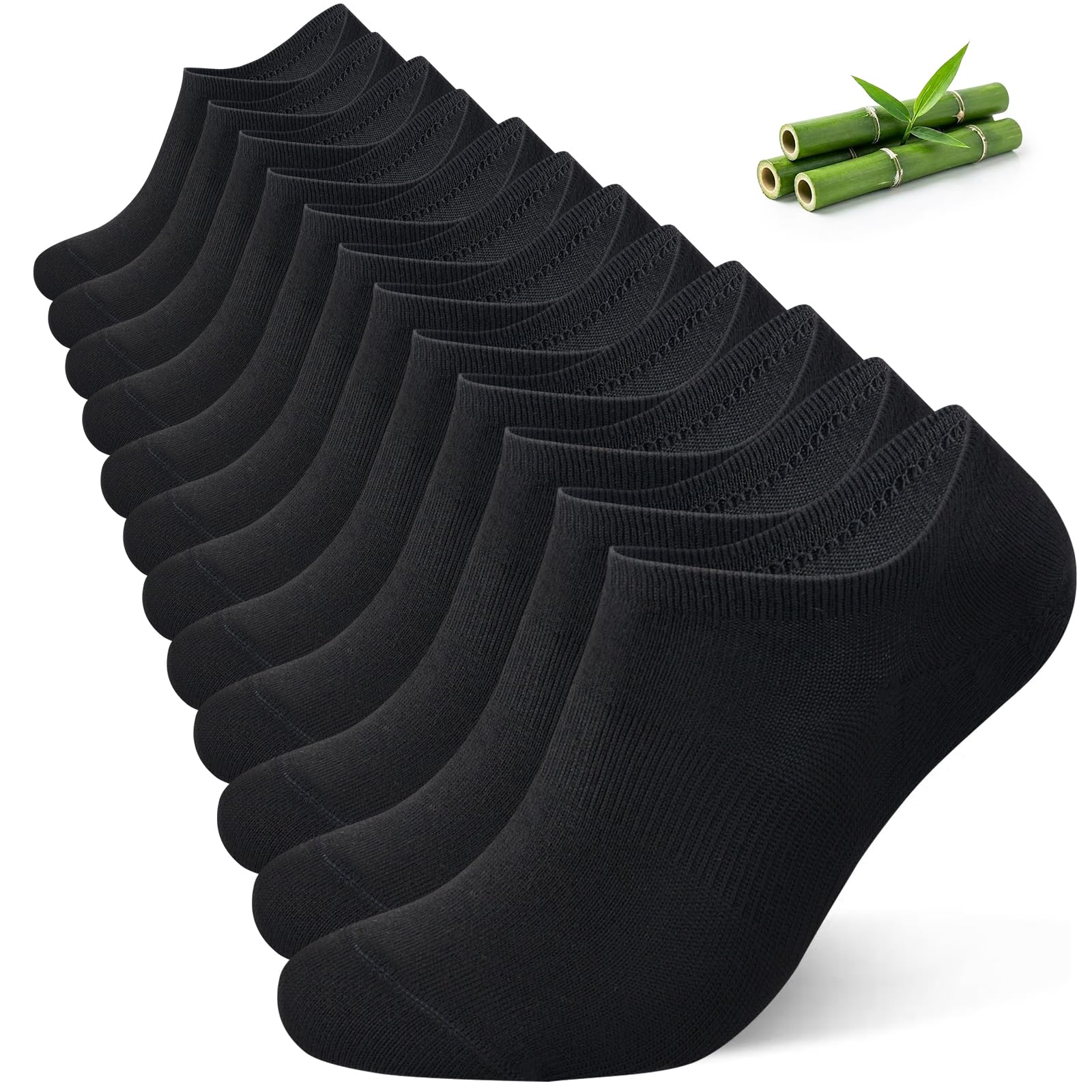 Niorasen Calcetines Invisibles Hombre y Mujer de Bambú 6 Pares, Pinkies Unisex Transpirables con Silicona Antideslizante, Calcetines Bajos para Zapatillas y Mocasines, Talla 35-50