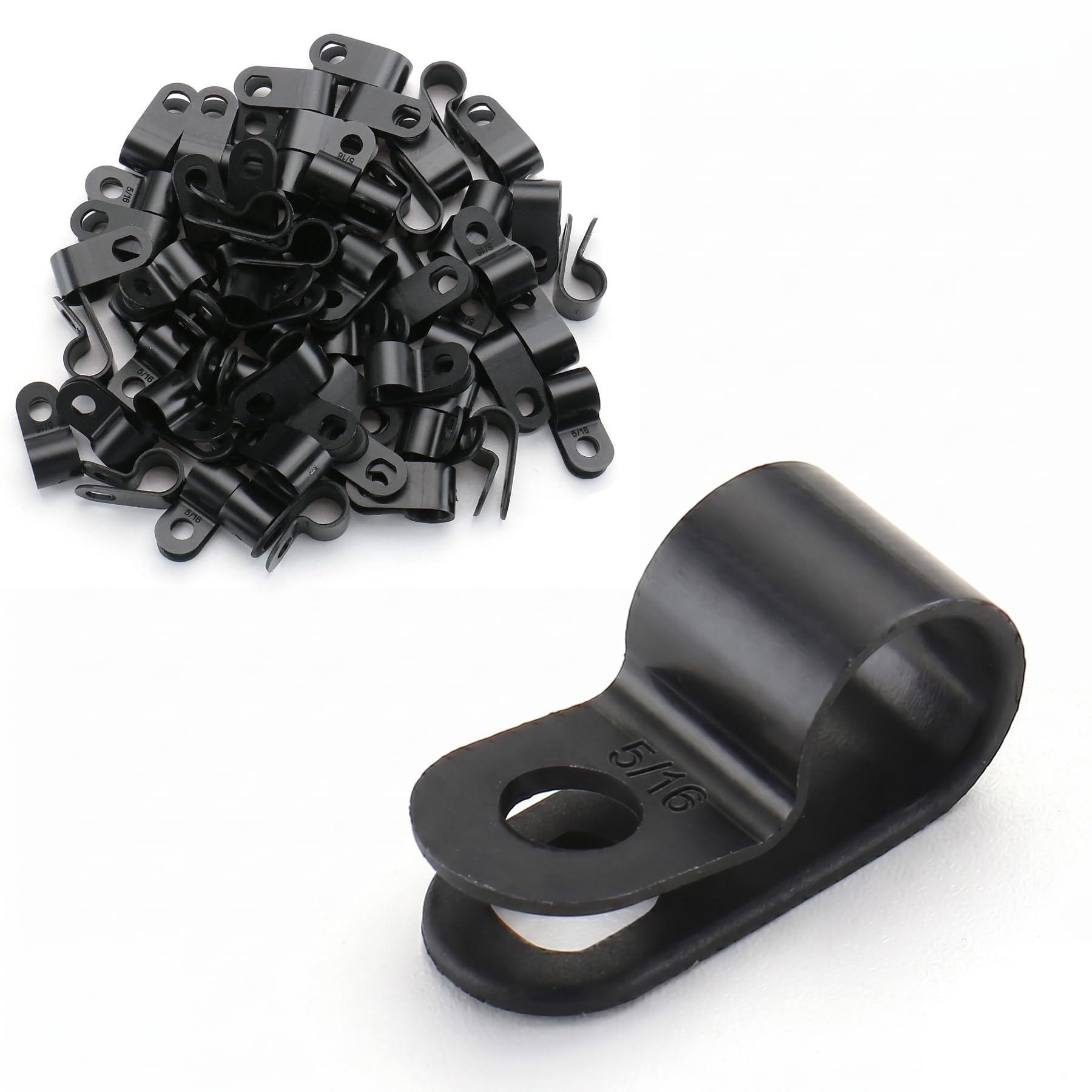 BAOMAIN 5/16-Inch R-Type Cable Clamps, 100-Pack Black Nylon Wire Management Clips, UC-1.5 Screw-On Cord Fasteners for Home, Office, and Industrial Use