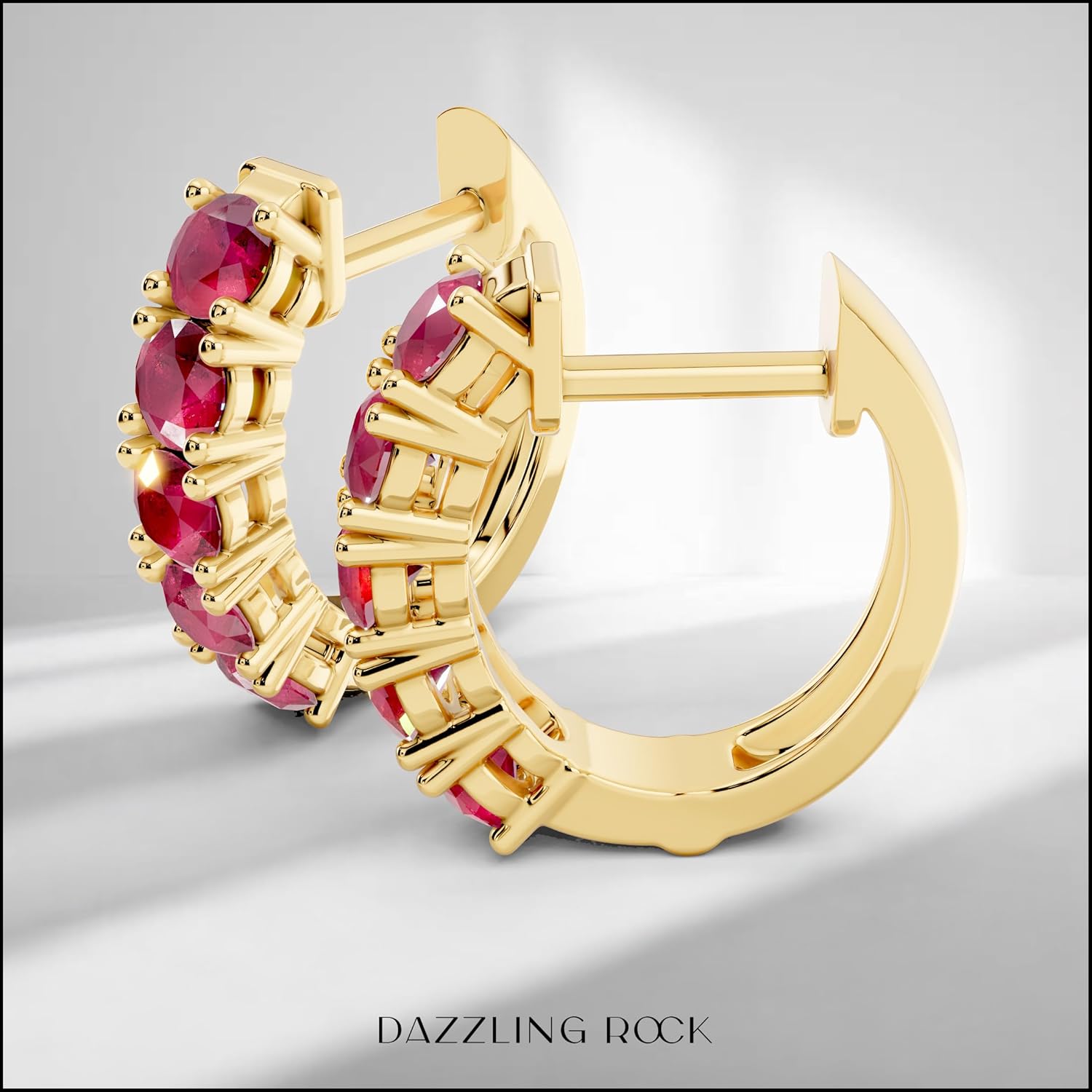 Dazzlingrock Collection Round Lab Created Gemstone Five Stone Hinged Post Hoop Earrings for Women in Real Solid Gold