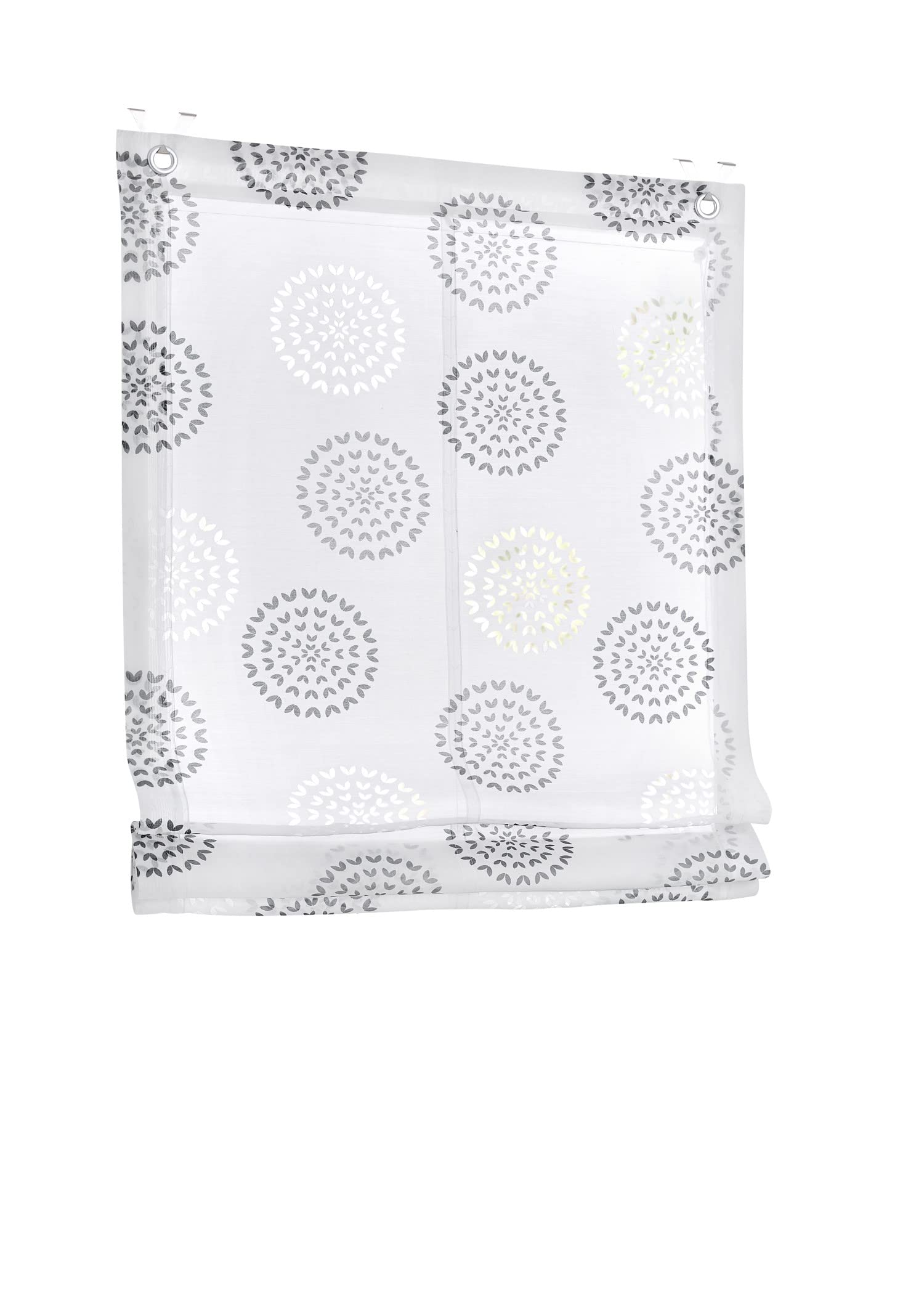 Kutti Bella Tenda a pacchetto con occhielli, design a cerchio stampato bianco e antracite, ganci per finestra inclusi 45 x 140 cm