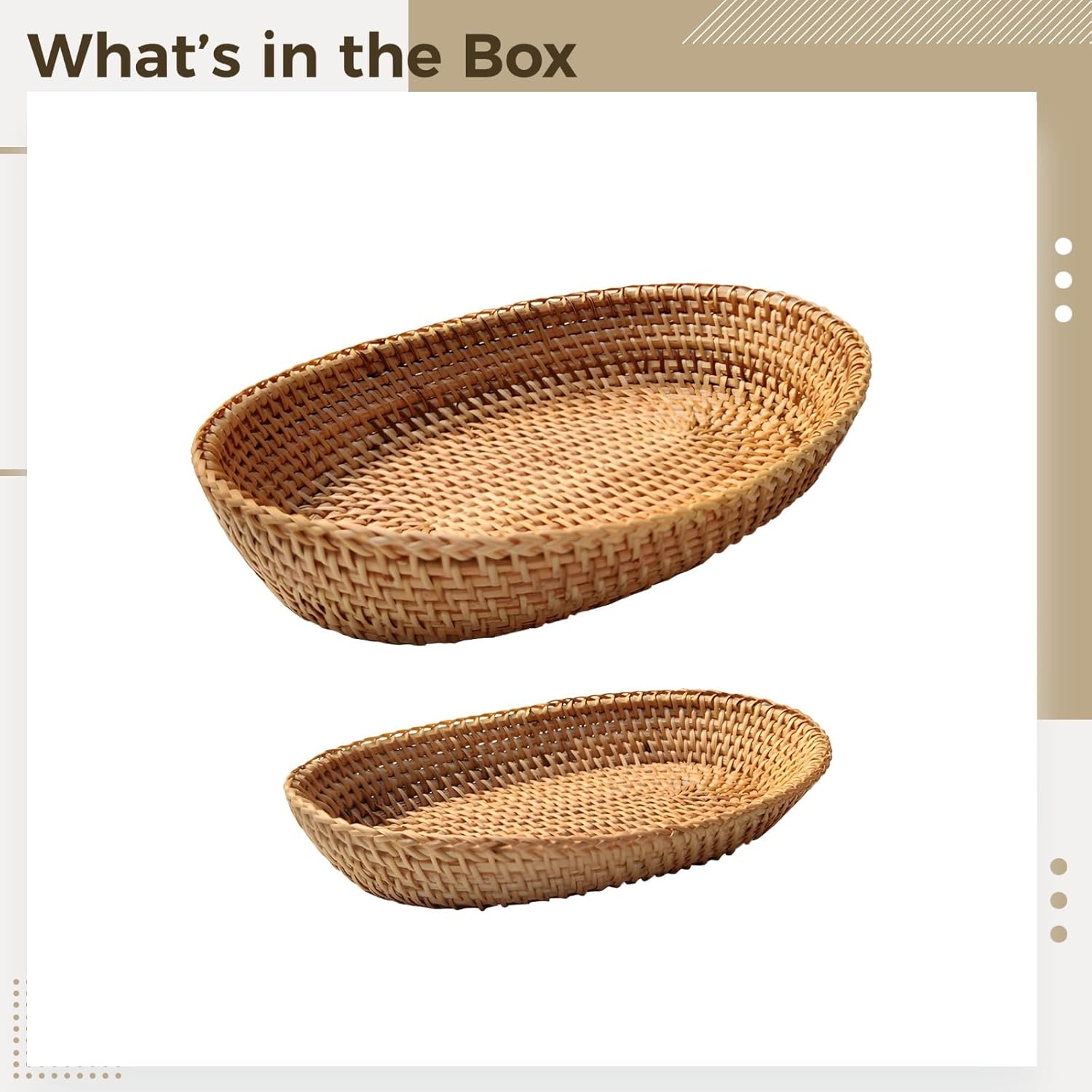 2 Pcs Oval Rattan Wicker Basket Set, Handwoven Serving Trays, Lightweight for Bread, Fruit, Food Storage, Kitchen & Living Room