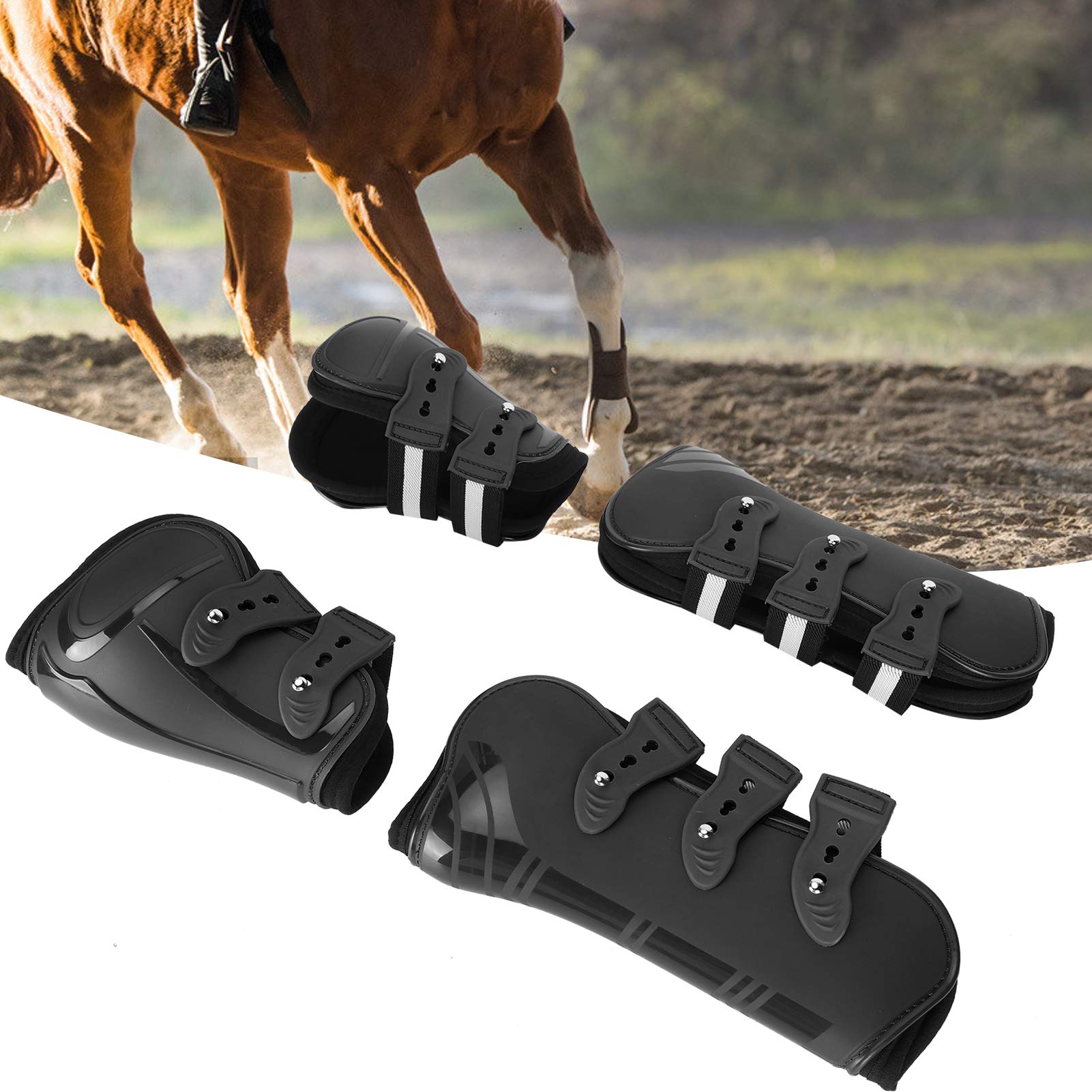 Paracaviglie per Cavalli in PU con Fodera Morbida, Protezione per Le Zampe del Cavallo Ispessita, Gambali equini Neri per Il Supporto agli impatti e la prevenzione degli infortuni,