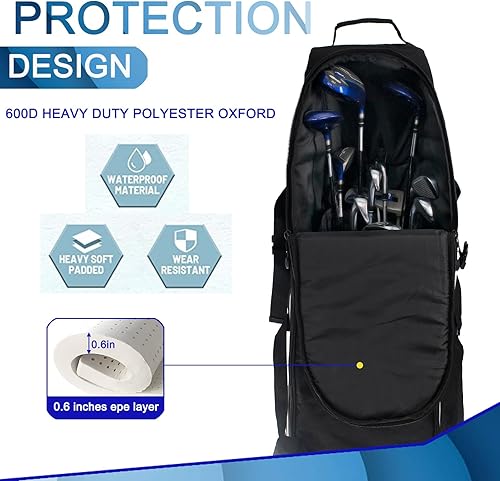 Miniatura 4 de Bolsa de viaje de golf para aerolíneas con ruedas, resistente poliéster 900D Oxford, resistente al desgaste, plegable, de cara suave, con