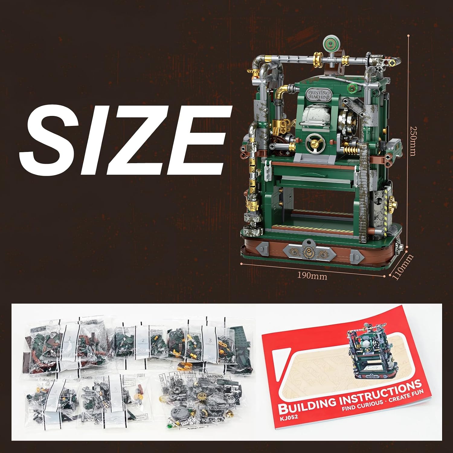Classic Printing Press Building Set for Adults, Vintage Mechanical Linocut Press Model DIY Craft Kit to Build, with Interactive Features, Nostalgia Gift for Birthdays (829PCS, A-KJ052)