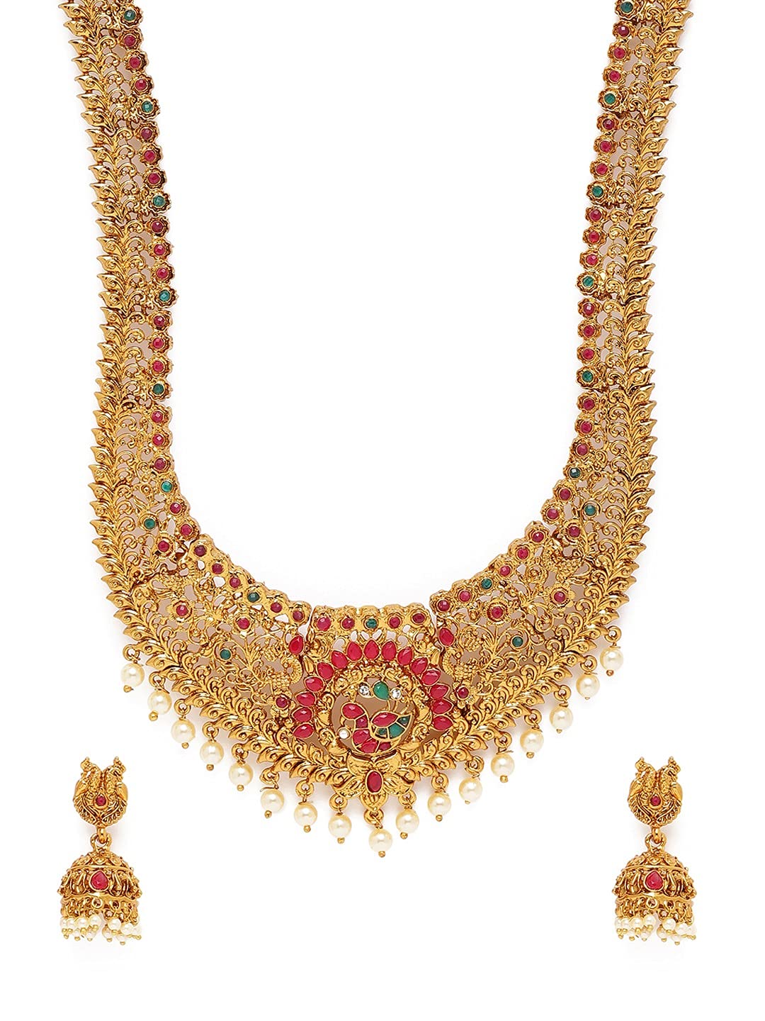 ZAVERI PEARLS Pink & Green Peacock Inspired South Indian Style Necklace & Earring Set For Women-ZPFK10281 (B093Y6WLPM) Amazon Price History, Amazon Price Tracker