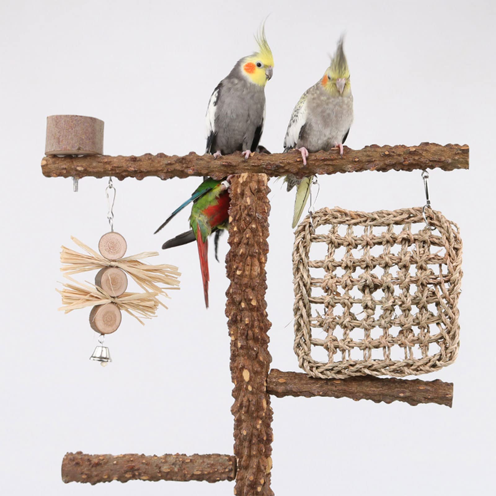 Vogelkäfigständer mit Rädern, Papageienständer, Vogelspielzeug, Papageienspielzeug, Vogelsitzstangenständer, Spielständer, Kletternetz, Spielständer für Käfig