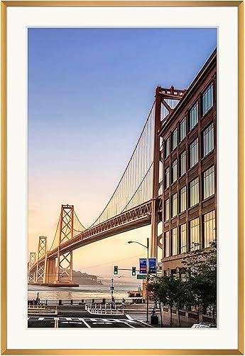 Miniatura 10 de Frametory Marco de aluminio de 18 x 24 para fotos de 16 x 20 (en pulgadas), con paspartú marfil, de pared, con gancho de sierra, pestañas giratorias