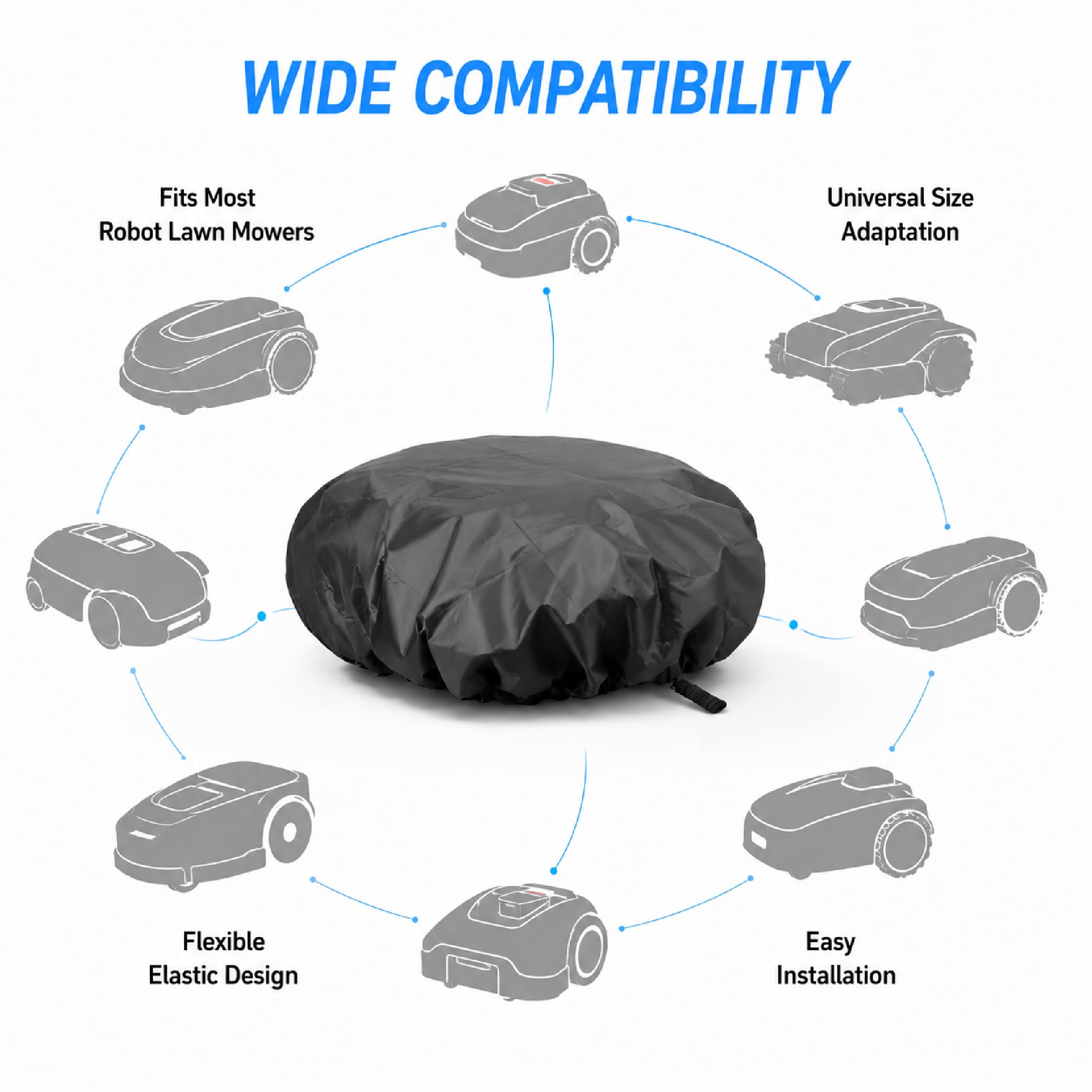 Cubierta para Robot Cortacésped para Kress Mission 2000 KR123E, 600D Funda Oxford Impermeable con Cordón Ajustable y Protección UV