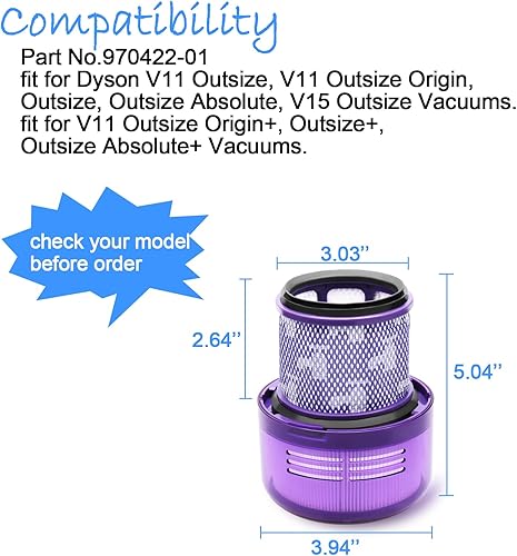 Miniatura 5 de Filtro de repuesto para aspiradoras Dyson V11 Outsize, V11 Outsize Origin, Outsize Absolute+, V15 Outsize Origin+, Outsize +, Outsize Absolute+