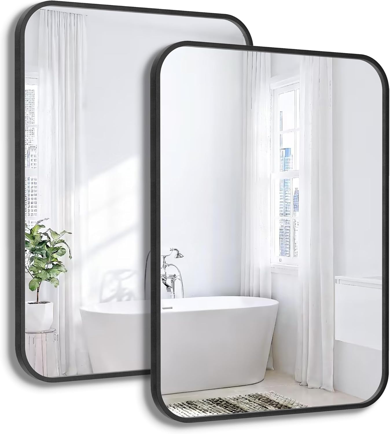 Bathroom Mirrors for Over Sink, 2-Pack 24"x36" Matte Black Frame Rectangular Vanity Mirror,Wall Mounted with Upgraded Moisture-Resistant Performance for Humid Bathrooms, Modern Soft-Edge Design