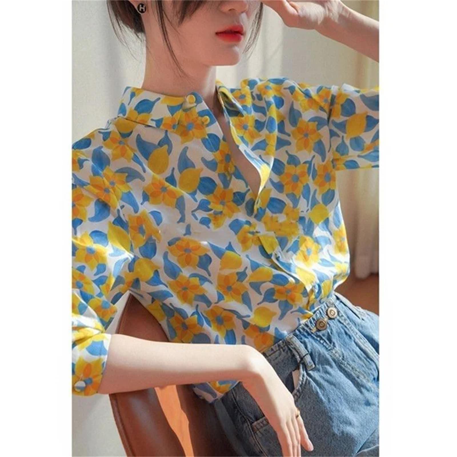 Camicia Donna Elegante Camicie Eleganti Camicie Floreali Moda delle Donne Camicie A Maniche Lunghe Maniche Lunghe Top delle Donne-a-XXL