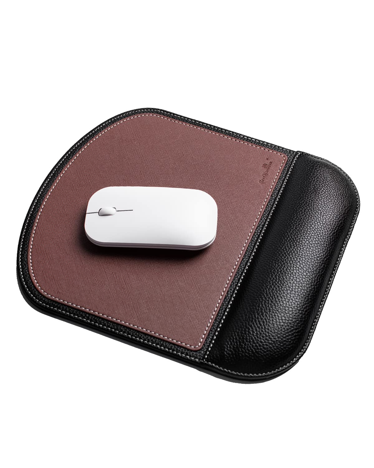 Brown Office Square Leather Mouse Pad with Wrist Rest Non-Slip Design, Business Style Gaming PU Mousepad for Learners, Workers &Computer Users.
