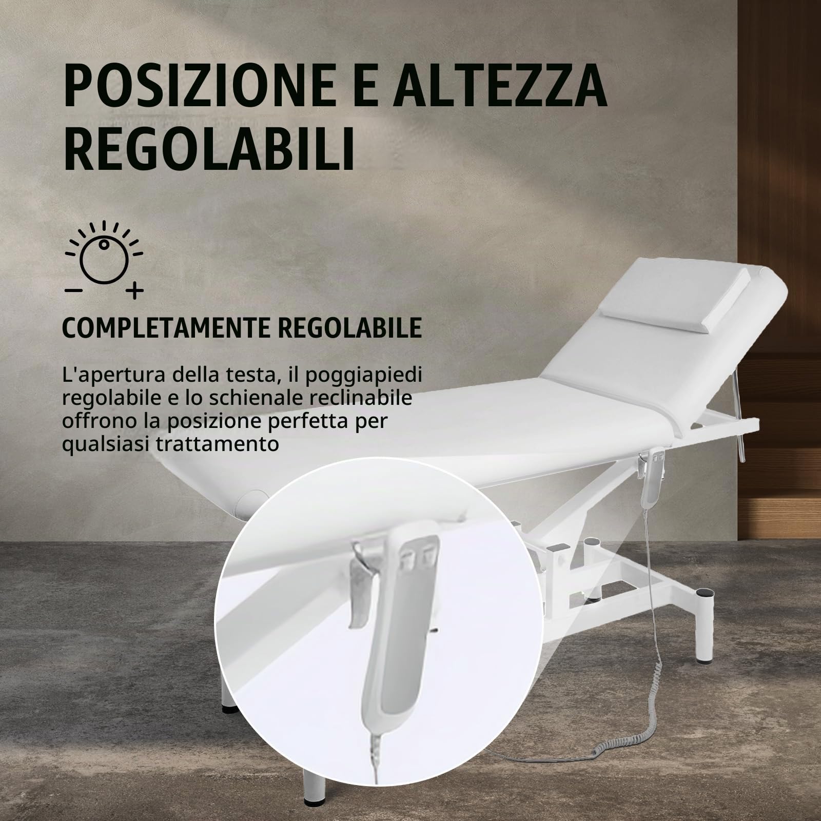 physa Lettino estetista - 50 W - 150 kg - Bianco Poltrona pedicure Lettino da massaggio Lettino elettrico estetista Poltrona tattoo