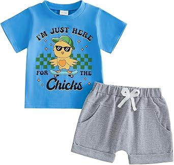 PUHHAPIEY Baby Boy Easter Outfit 6 12 18 24 Months 2T 3T Toddler Clothes Chicks T-shirt Tees & Shorts Set Summer