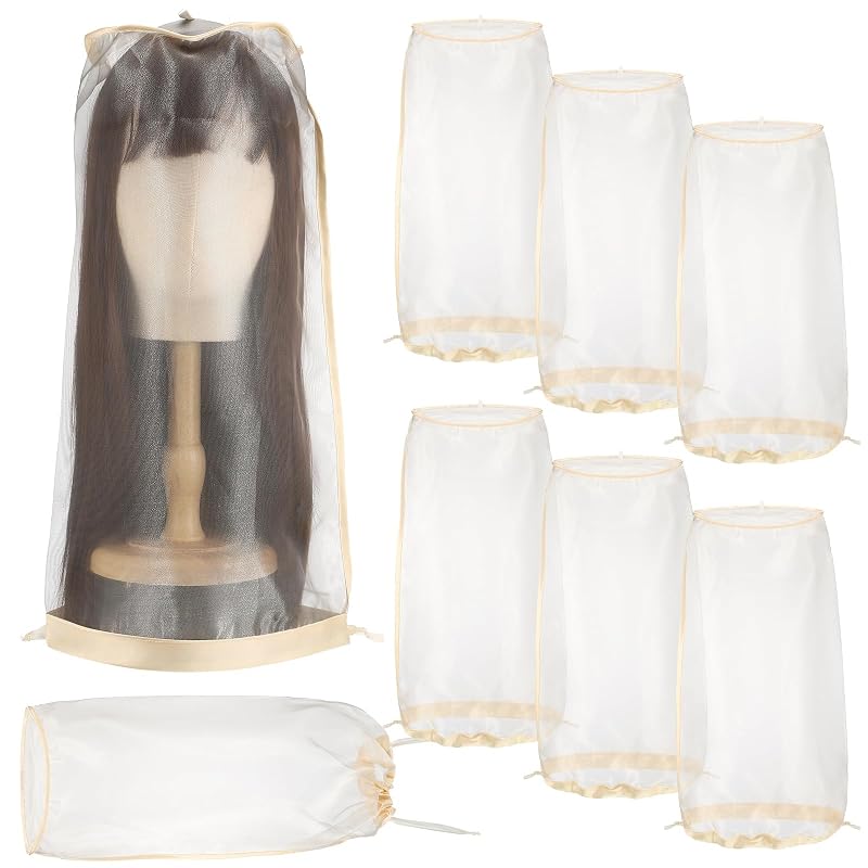 Loopeer Pacote com 6 bolsas para armazenamento de perucas com capa ajustável e cordão, bege